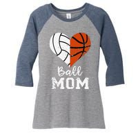 Ball Mom Heart Funny Volleyball Basketball Mom Women's Tri-Blend 3/4-Sleeve Raglan Shirt