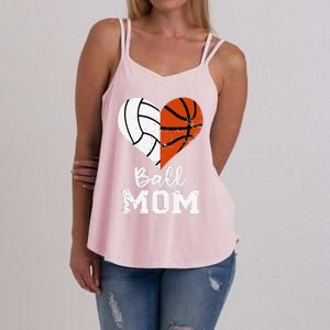 Ball Mom Heart Funny Volleyball Basketball Mom Women's Strappy Tank