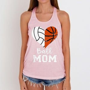 Ball Mom Heart Funny Volleyball Basketball Mom Women's Knotted Racerback Tank