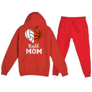 Ball Mom Heart Funny Volleyball Basketball Mom Premium Hooded Sweatsuit Set