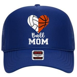 Ball Mom Heart Funny Volleyball Basketball Mom High Crown Mesh Back Trucker Hat