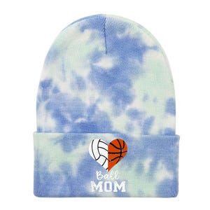 Ball Mom Heart Funny Volleyball Basketball Mom Tie Dye 12in Knit Beanie