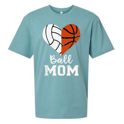 Ball Mom Heart Funny Volleyball Basketball Mom Sueded Cloud Jersey T-Shirt