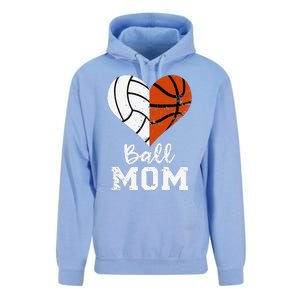 Ball Mom Heart Funny Volleyball Basketball Mom Unisex Surf Hoodie