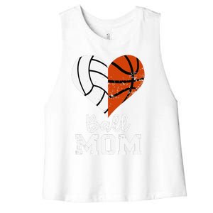 Ball Mom Heart Funny Volleyball Basketball Mom Women's Racerback Cropped Tank