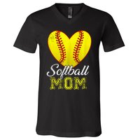 Ball Mom Heart Baseball Softball Mama Mothers Day 2024 V-Neck T-Shirt