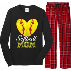 Ball Mom Heart Baseball Softball Mama Mothers Day 2024 Long Sleeve Pajama Set