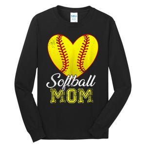 Ball Mom Heart Baseball Softball Mama Mothers Day 2024 Tall Long Sleeve T-Shirt