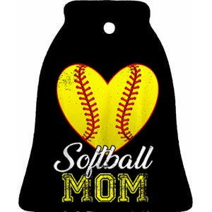 Ball Mom Heart Baseball Softball Mama Mothers Day 2024 Ceramic Bell Ornament