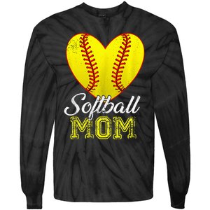 Ball Mom Heart Baseball Softball Mama Mothers Day 2024 Tie-Dye Long Sleeve Shirt