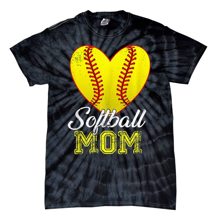 Ball Mom Heart Baseball Softball Mama Mothers Day 2024 Tie-Dye T-Shirt