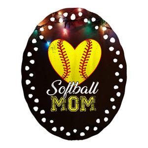 Ball Mom Heart Baseball Softball Mama Mothers Day 2024 Ceramic Oval Ornament