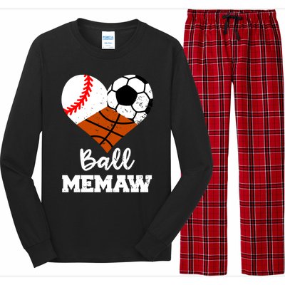 Ball Memaw Heart Funny Baseball Soccer Basketball Memaw Gift Long Sleeve Pajama Set