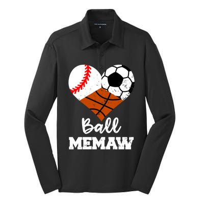 Ball Memaw Heart Funny Baseball Soccer Basketball Memaw Gift Silk Touch Performance Long Sleeve Polo