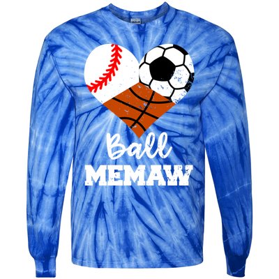 Ball Memaw Heart Funny Baseball Soccer Basketball Memaw Gift Tie-Dye Long Sleeve Shirt