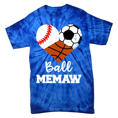 Ball Memaw Heart Funny Baseball Soccer Basketball Memaw Gift Tie-Dye T-Shirt