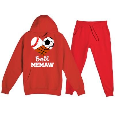 Ball Memaw Heart Funny Baseball Soccer Basketball Memaw Gift Premium Hooded Sweatsuit Set