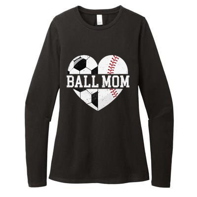 Ball Mom Heart Funny Baseball Soccer Mom Womens CVC Long Sleeve Shirt