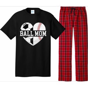 Ball Mom Heart Funny Baseball Soccer Mom Pajama Set