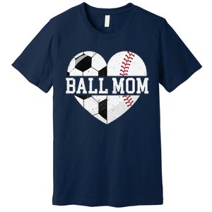 Ball Mom Heart Funny Baseball Soccer Mom Premium T-Shirt