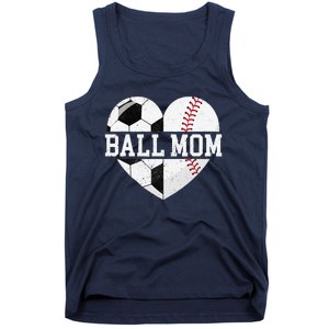 Ball Mom Heart Funny Baseball Soccer Mom Tank Top