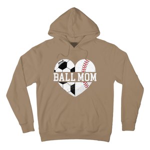 Ball Mom Heart Funny Baseball Soccer Mom Hoodie