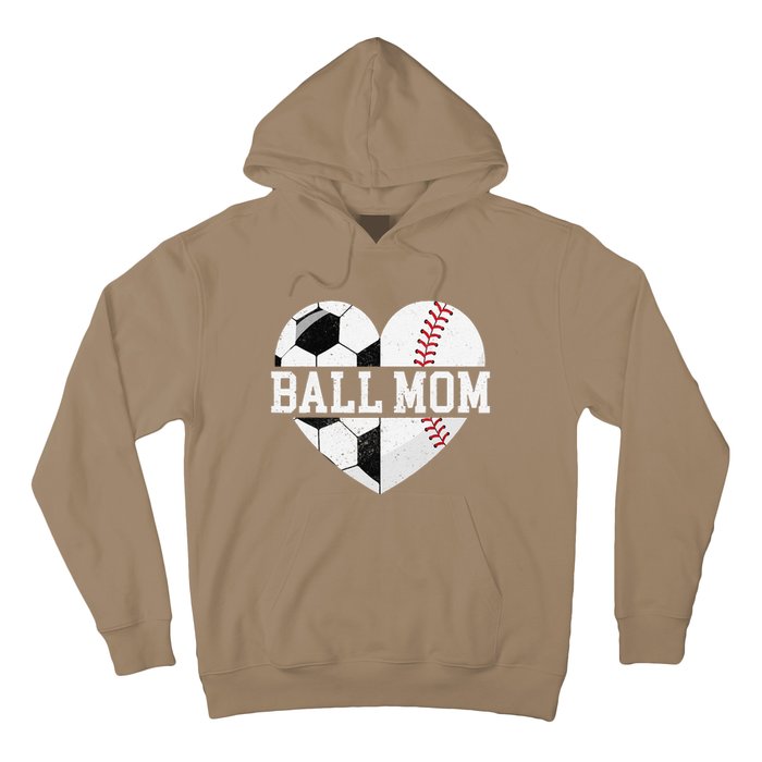 Ball Mom Heart Funny Baseball Soccer Mom Hoodie