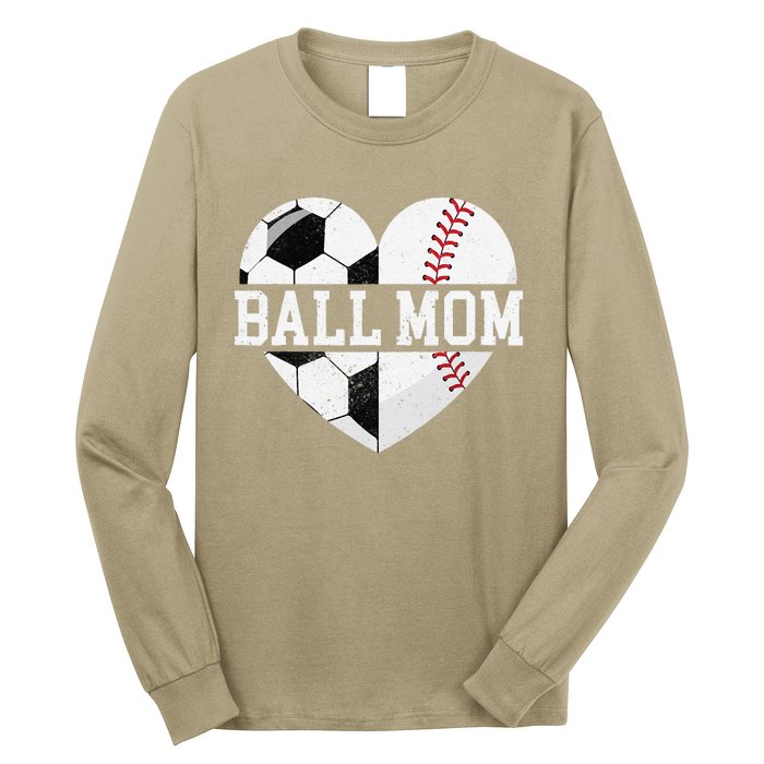 Ball Mom Heart Funny Baseball Soccer Mom Long Sleeve Shirt