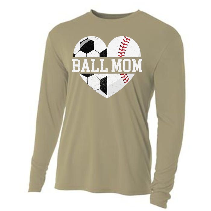 Ball Mom Heart Funny Baseball Soccer Mom Cooling Performance Long Sleeve Crew