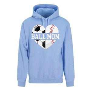 Ball Mom Heart Funny Baseball Soccer Mom Unisex Surf Hoodie