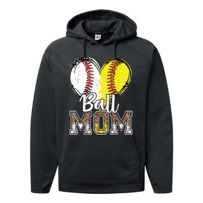 Ball Mom Heart Baseball Softball Mama Mothers Day Performance Fleece Hoodie