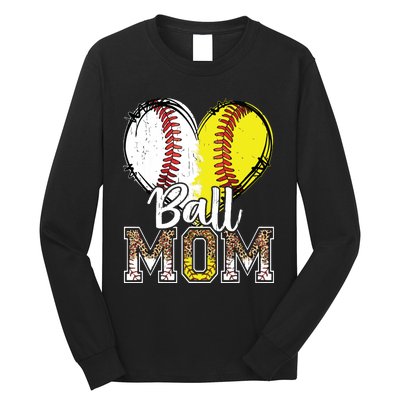 Ball Mom Heart Baseball Softball Mama Mothers Day Long Sleeve Shirt