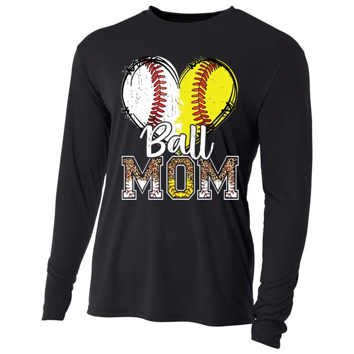 Ball Mom Heart Baseball Softball Mama Mothers Day Cooling Performance Long Sleeve Crew