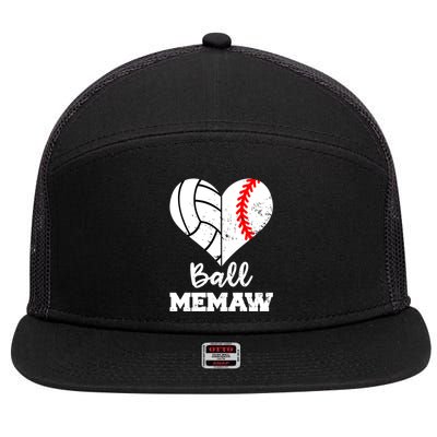 Ball Memaw Heart Funny Baseball Volleyball Memaw Funny Gift 7 Panel Mesh Trucker Snapback Hat