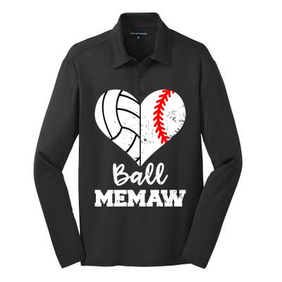 Ball Memaw Heart Funny Baseball Volleyball Memaw Funny Gift Silk Touch Performance Long Sleeve Polo