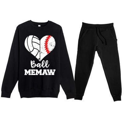 Ball Memaw Heart Funny Baseball Volleyball Memaw Funny Gift Premium Crewneck Sweatsuit Set