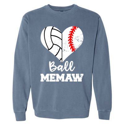 Ball Memaw Heart Funny Baseball Volleyball Memaw Funny Gift Garment-Dyed Sweatshirt