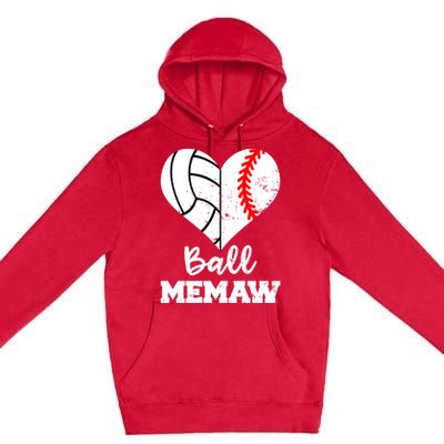 Ball Memaw Heart Funny Baseball Volleyball Memaw Funny Gift Premium Pullover Hoodie