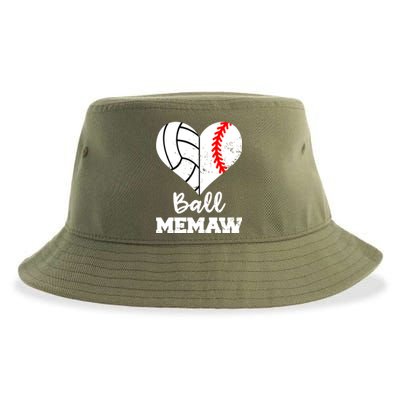 Ball Memaw Heart Funny Baseball Volleyball Memaw Funny Gift Sustainable Bucket Hat