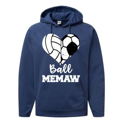 Ball Memaw Heart Funny Soccer Volleyball Memaw Cute Gift Performance Fleece Hoodie