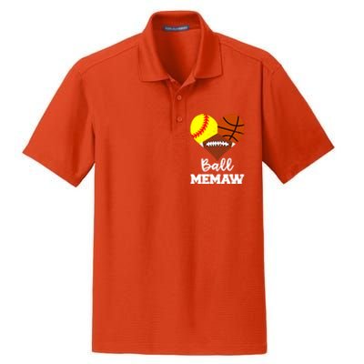 Ball Memaw Heart Funny Softball Basketball Football Memaw Gift Dry Zone Grid Polo