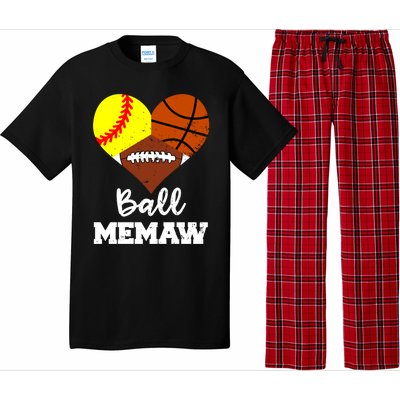 Ball Memaw Heart Funny Softball Basketball Football Memaw Gift Pajama Set