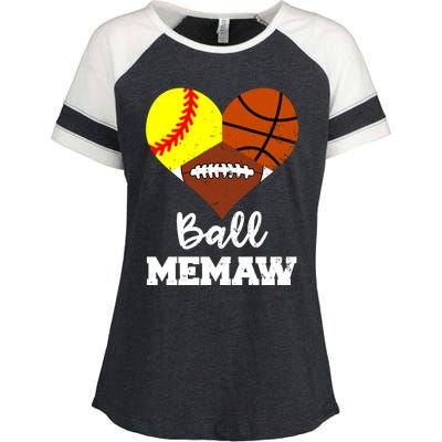 Ball Memaw Heart Funny Softball Basketball Football Memaw Gift Enza Ladies Jersey Colorblock Tee