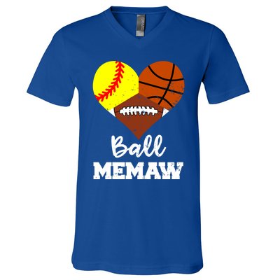 Ball Memaw Heart Funny Softball Basketball Football Memaw Gift V-Neck T-Shirt