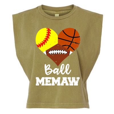 Ball Memaw Heart Funny Softball Basketball Football Memaw Gift Garment-Dyed Women's Muscle Tee