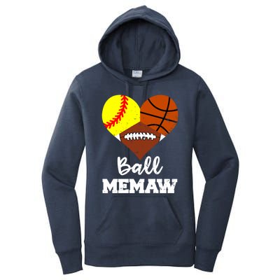 Ball Memaw Heart Funny Softball Basketball Football Memaw Gift Women's Pullover Hoodie