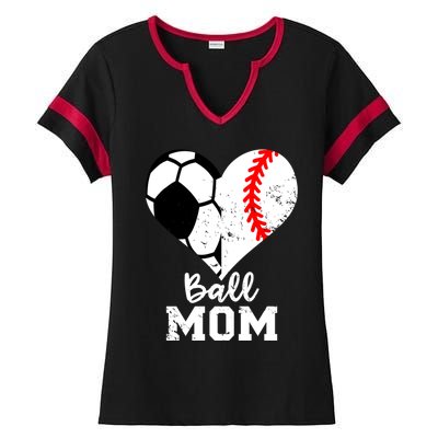 Ball Mom Heart Funny Baseball Soccer Mom Ladies Halftime Notch Neck Tee