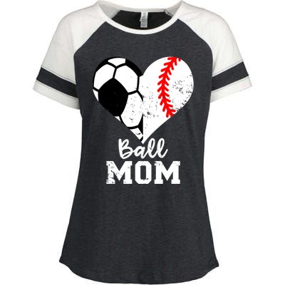 Ball Mom Heart Funny Baseball Soccer Mom Enza Ladies Jersey Colorblock Tee