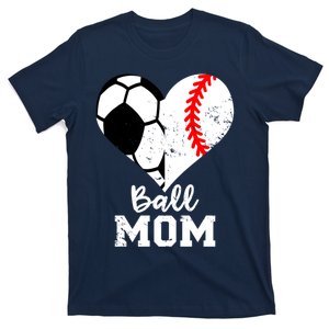 Ball Mom Heart Funny Baseball Soccer Mom T-Shirt