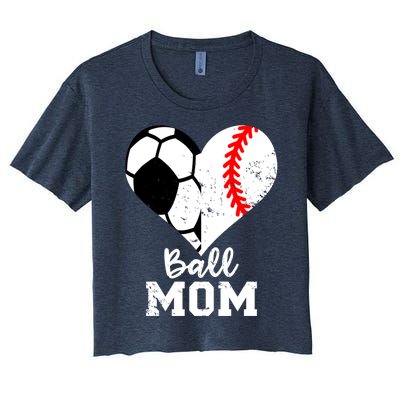 Ball Mom Heart Funny Baseball Soccer Mom Women's Crop Top Tee